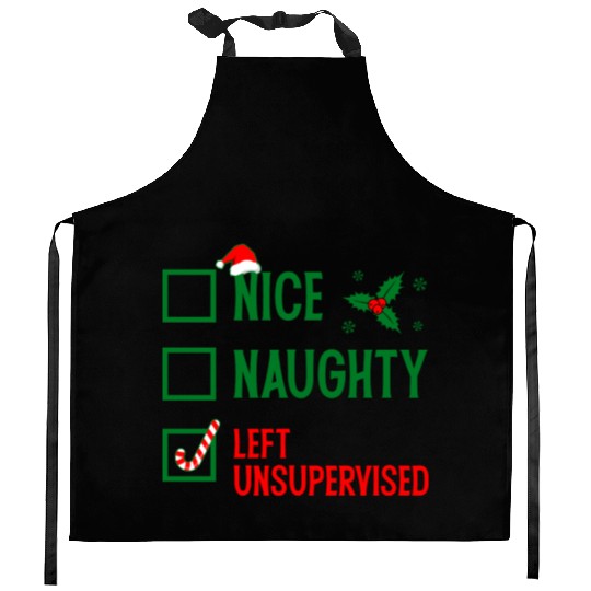 Left Unsupervised Christmas Checklist Kitchen Aprons