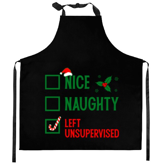 Left Unsupervised Christmas Checklist Kitchen Aprons