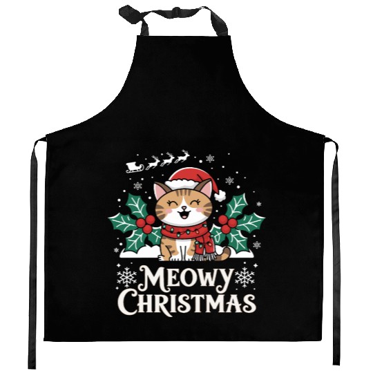 Christmas meow Kitchen Aprons