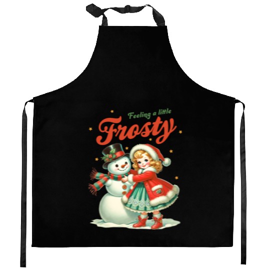 Snowman with Girl, Merry Christmas Kitchen Aprons