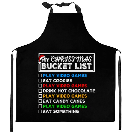 Christmas Bucket List Video Games Xmas Gamer Kitchen Aprons