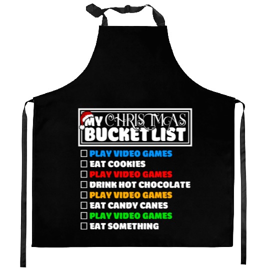 Christmas Bucket List Video Games Xmas Gamer Kitchen Aprons