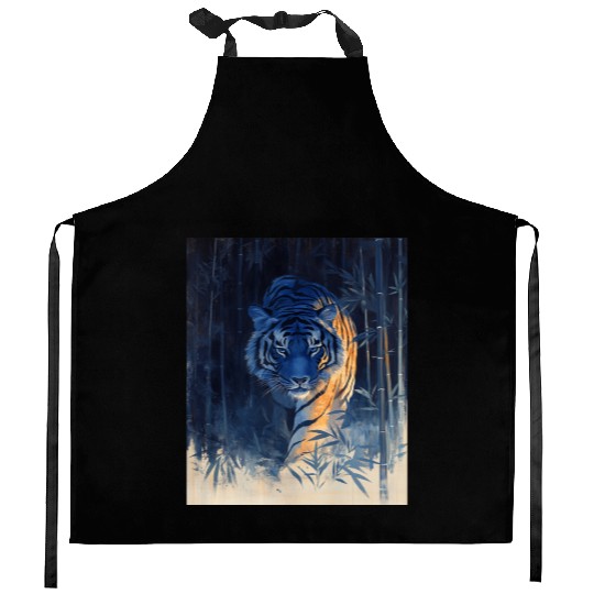 Majestic Tiger in the Bamboo Forest Kitchen Aprons