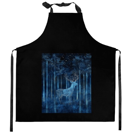 Celestial Deer in the Indigo Forest Kitchen Aprons