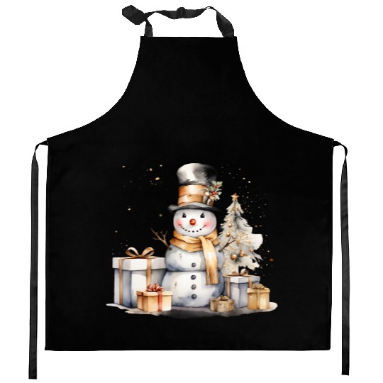 Black Gold Snowman Kitchen Aprons