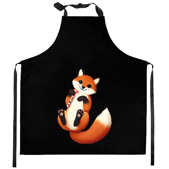 Playful fox with candy cane for Christmas Kitchen Aprons