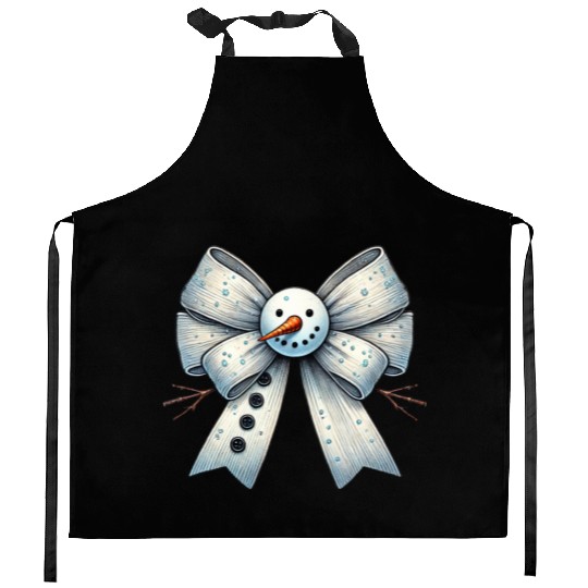 Snowman Coquette Bow, Merry Christmas Kitchen Aprons