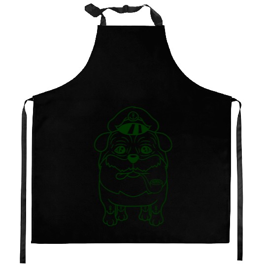 Old Pug Dog Captain Funny Cute Cool Cartoon Comic Kitchen Aprons