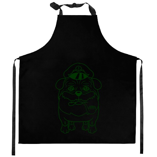 Old Pug Dog Captain Funny Cute Cool Cartoon Comic Kitchen Aprons