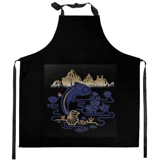 fantasy carp-bird hybrid swimming in a lotus pond Kitchen Aprons