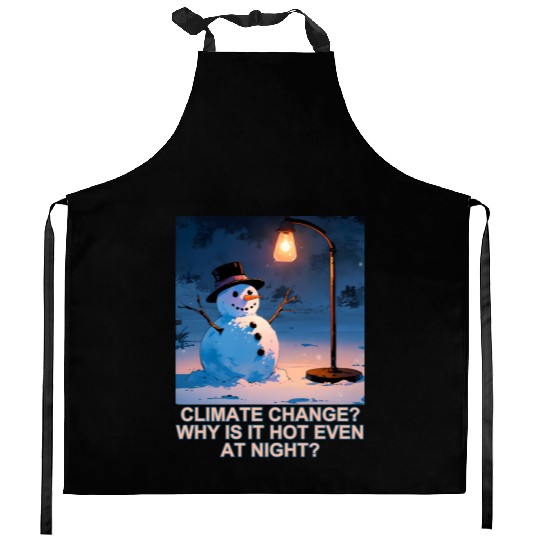 Frosty Snowman Under Street Lights Christmas Kitchen Aprons