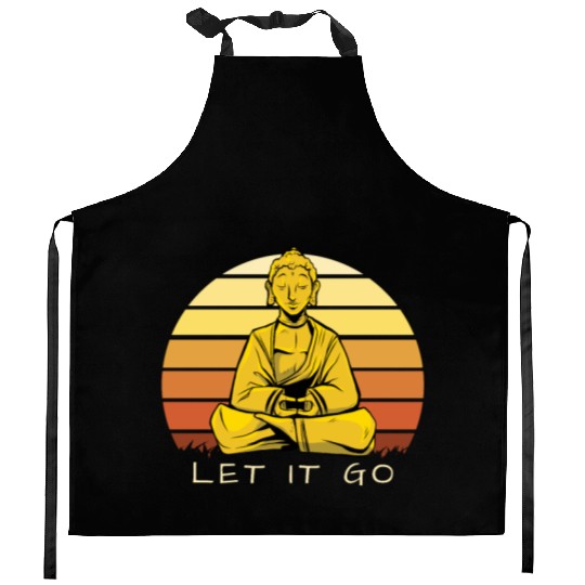 Let It Go Buddha Meditation Sunset Art Kitchen Aprons