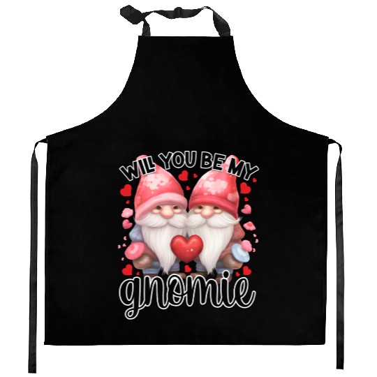 Will you be my Gnomie, Valentine Retro Kitchen Aprons