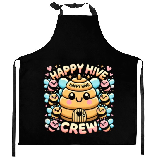 Happy Hive Crew Cute Bee Illustration Kitchen Aprons