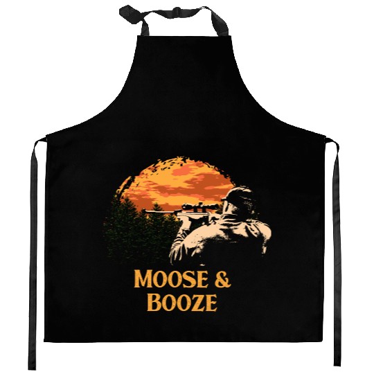 Moose and Booze Deer Hunting Elk Hunter Drinking B Kitchen Aprons