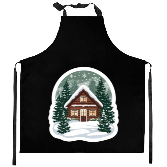 Cozy Cabin in Winter Wonderland Kitchen Aprons