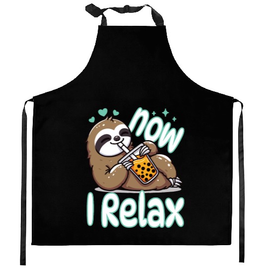 funny quote gift idea bubble tea boba sloth design Kitchen Aprons