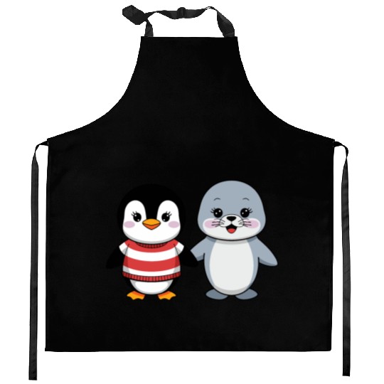 Penguin and Seal Friends Kitchen Aprons