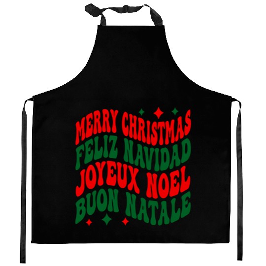 Merry christmas feliz navidad joyeux noel Kitchen Aprons