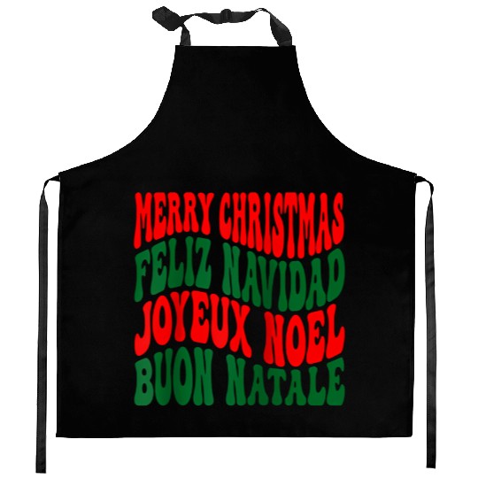 Merry christmas feliz navidad joyeux noel Kitchen Aprons