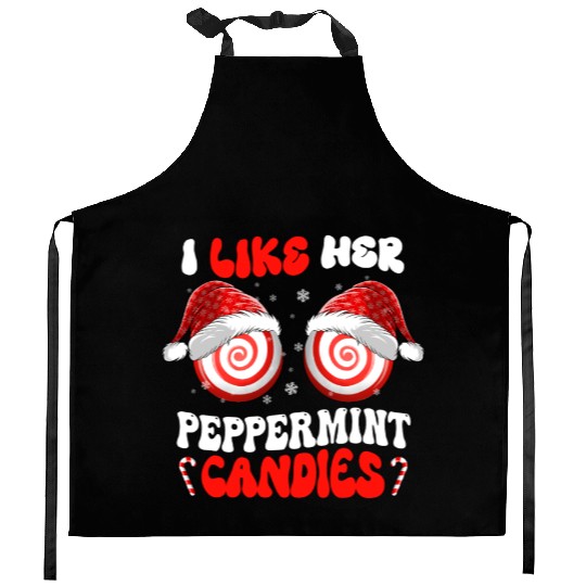 I Like Her Peppermint Candies Couples Christmas Kitchen Aprons