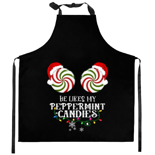 He Likes my Peppermint candies couples Xmas Kitchen Aprons