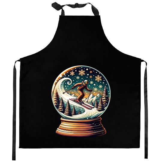 Snow Globe Skiing Adventure Fantasy Kitchen Aprons
