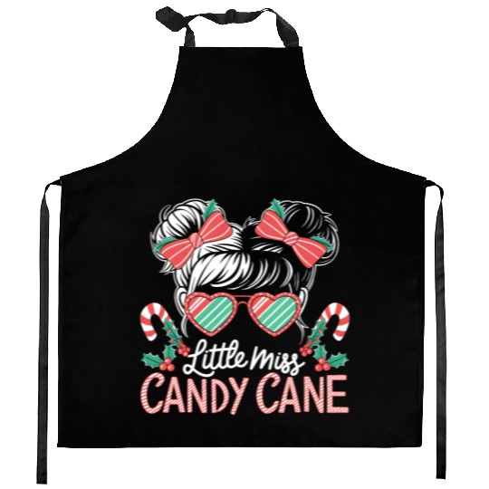 Little Miss Candy Cane Christmas Messy Bun Toddler Kitchen Aprons