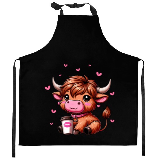 Highland Cow Valentines Kitchen Aprons