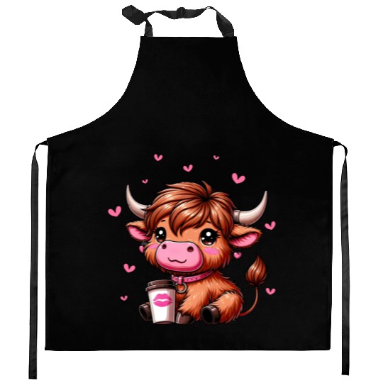Highland Cow Valentines Kitchen Aprons