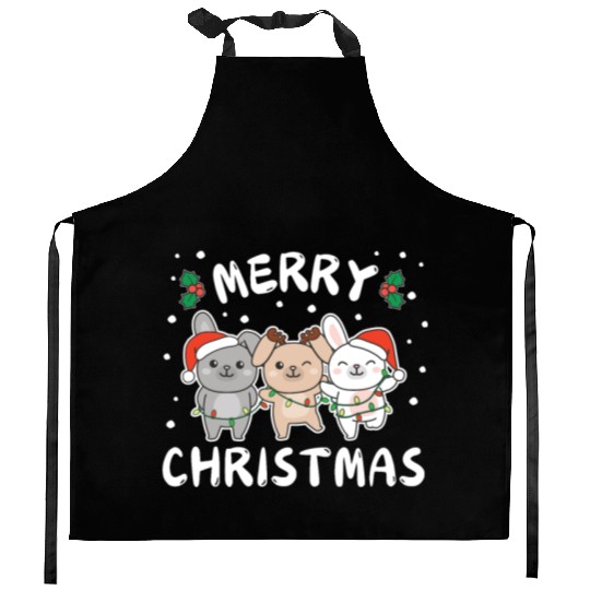 Merry Christmas Cute Bunny Festive Lights Bunny Kitchen Aprons
