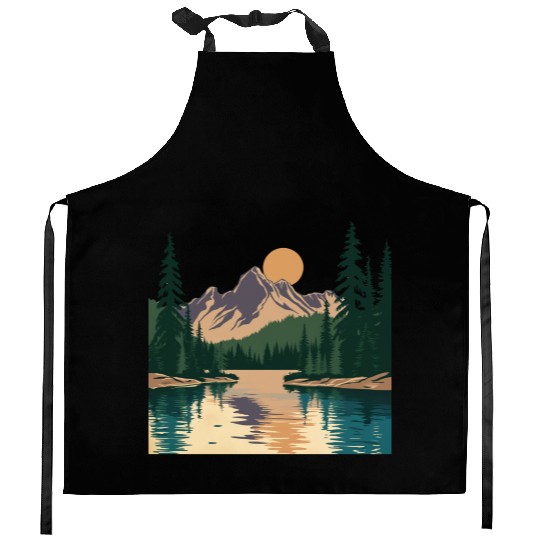 "Mountain Sunrise Serenity: A Scenic Outdoor Kitchen Aprons
