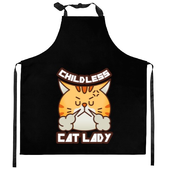 childless cat lady Kitchen Aprons