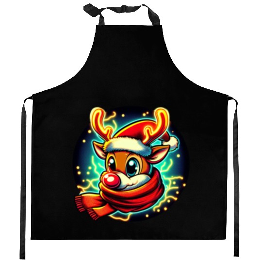 Funny Christmas Rudolph: Glowing Neon Santa Scarf Kitchen Aprons