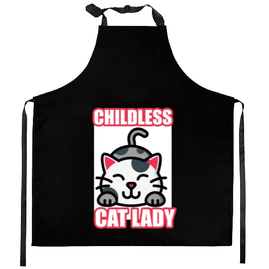 childless cat lady Kitchen Aprons