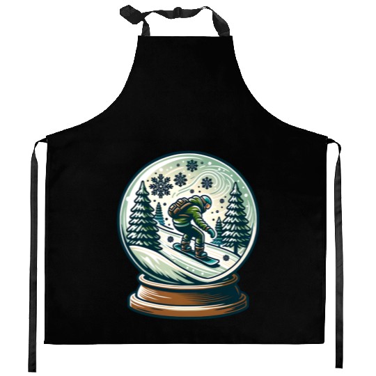 Snowboarding Adventure in Winter Wonderland Kitchen Aprons