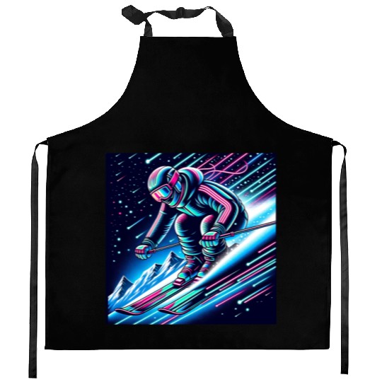 Neon Night Skiing Adventure Design Kitchen Aprons