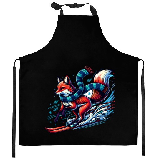 Fox Skiing Adventure in Winter Wonderland Kitchen Aprons