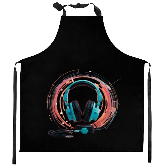 Retro Tech Vibes Kitchen Aprons – Neon Pastel Old