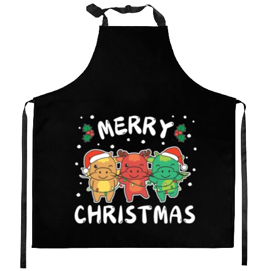 Merry Christmas Cute Dragon Festive Lights Dragon Kitchen Aprons