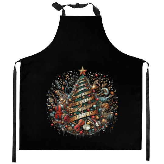 Vintage Musical Christmas Tree Kitchen Aprons