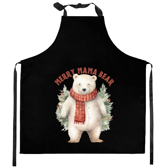 Merry Mama Bear Vintage Christmas Polar Bear Kitchen Aprons