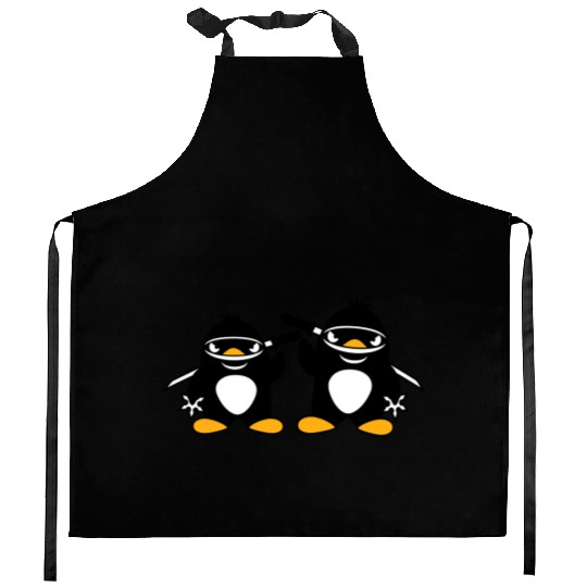 2 Penguins Ninja Samurai Japanese Katana Team Duo Kitchen Aprons