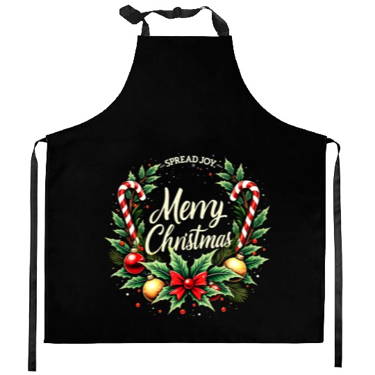 Spread Joy - Festive Merry Christmas Wreath Kitchen Aprons
