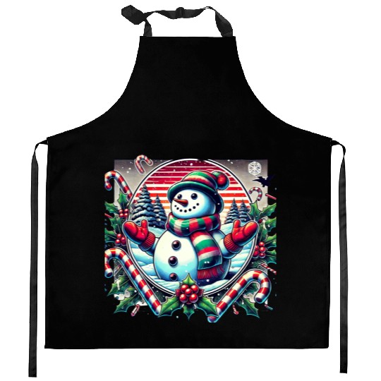 80s Christmas Snowman Delight Kitchen Aprons