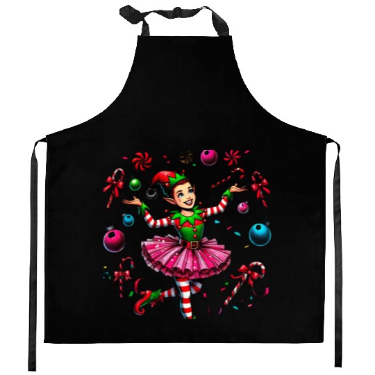 Juggling Elf: Tutu, Ornaments & Candy Cane Confet Kitchen Aprons