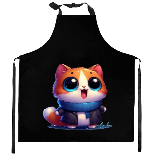My cute cat in winter Kitchen Aprons