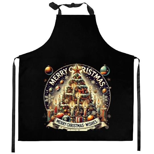 Vintage Christmas Tree - Festive Holiday Cheer Kitchen Aprons