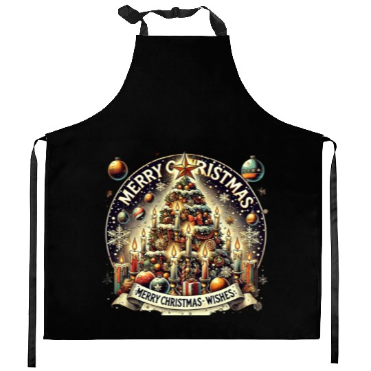 Vintage Christmas Tree - Festive Holiday Cheer Kitchen Aprons
