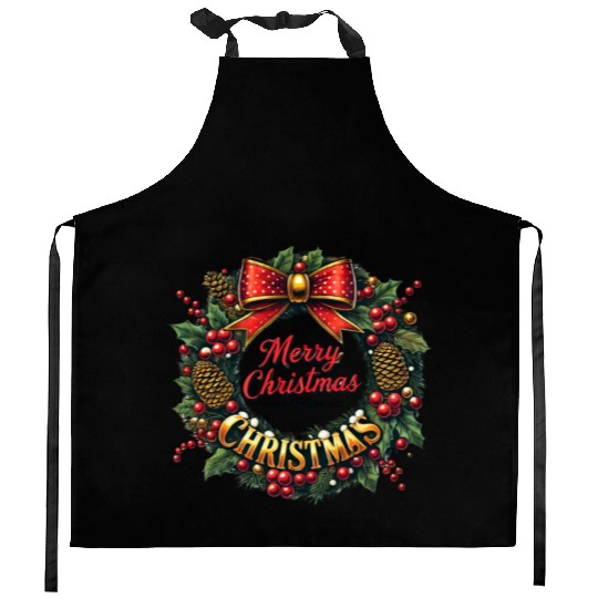 1950s Christmas Wreath - Vintage Holiday Cheer Kitchen Aprons